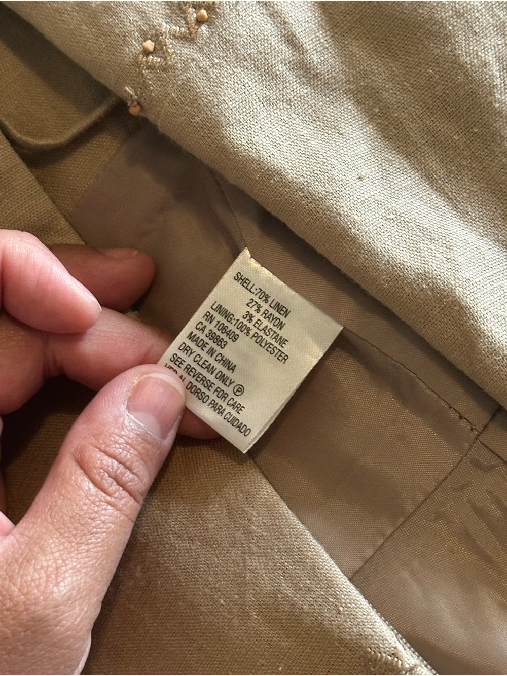 ANTONIO MELANI  Linen Blend Tan Embroider Dress. Size 10 - Picture 12 of 14